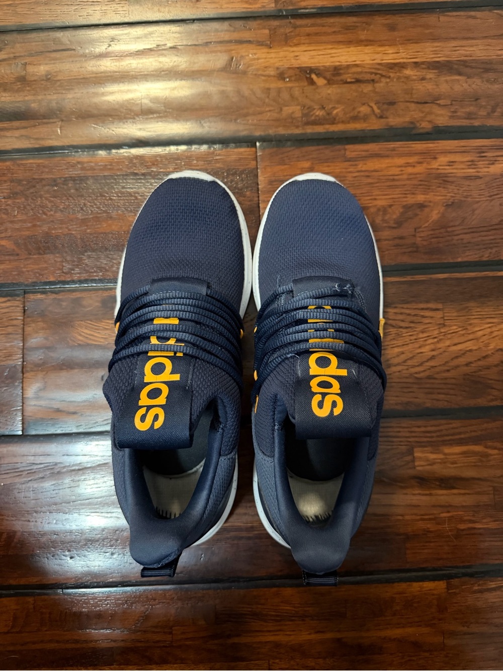 Adidas Navy Knit Sneakers with Yellow Logo Accents
